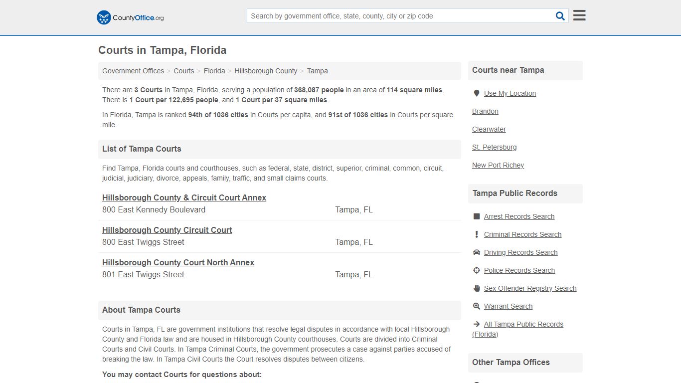 Courts - Tampa, FL (Court Records & Calendars) - County Office